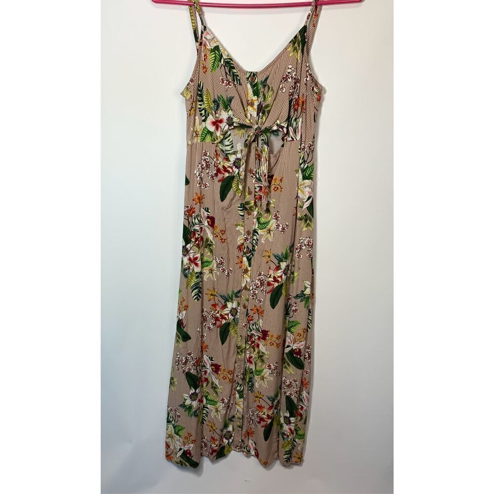 Body Glove Women's Floral Pinstriped Button Down Midi Dress Pink Size Large